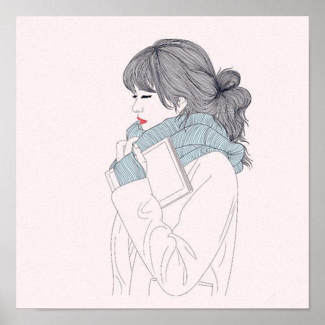 Girl with scarf cool graphic illustration poster (Front)