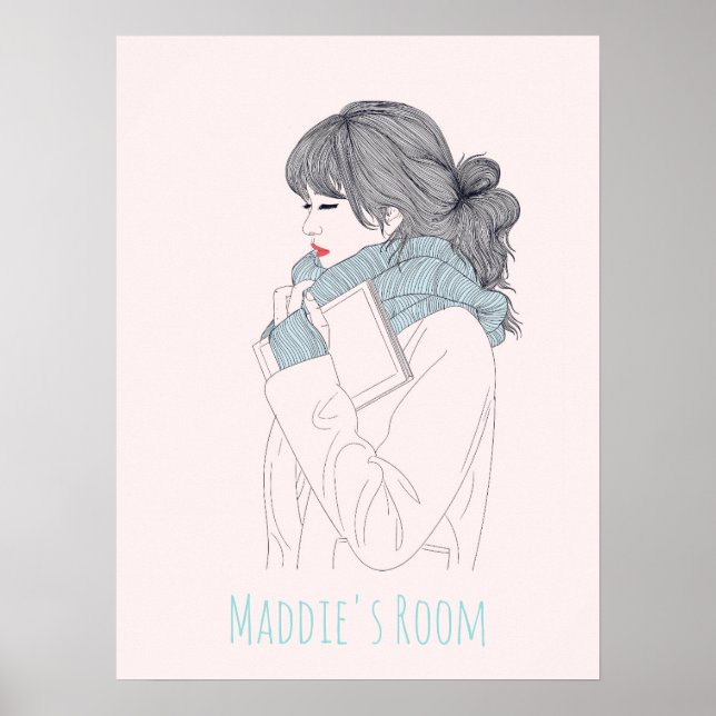 Girl with scarf cool graphic illustration poster (Front)