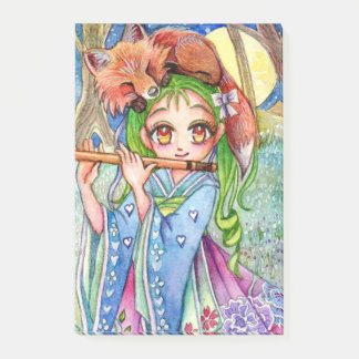 Girl with Sleepy Fox Post-it Notes