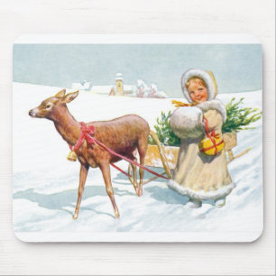 Girl with sleigh at Christmas Mouse Mat