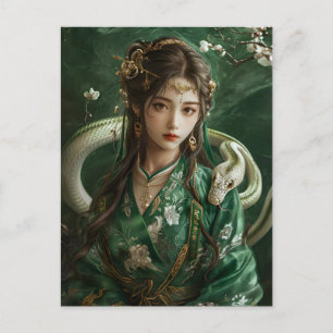 Girl with Snake Chinese Zodiac Art Postcard