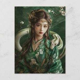 Girl with Snake Chinese Zodiac Art Postcard