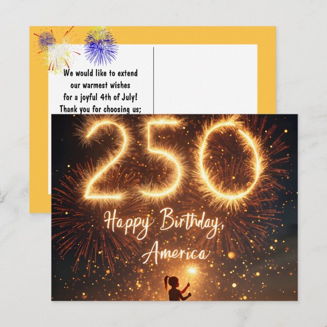 Girl With Sparklers For America's 250th Birthday Postcard (Front/Back)