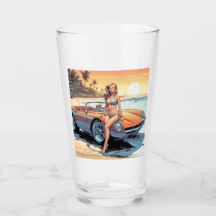 Girl with sports car glass