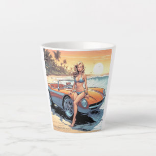 Girl with sports car latte mug