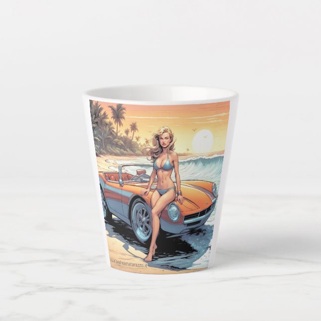 Girl with sports car latte mug (Front)