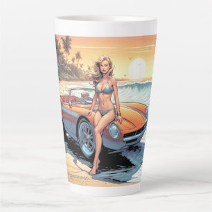 Girl with sports car latte mug