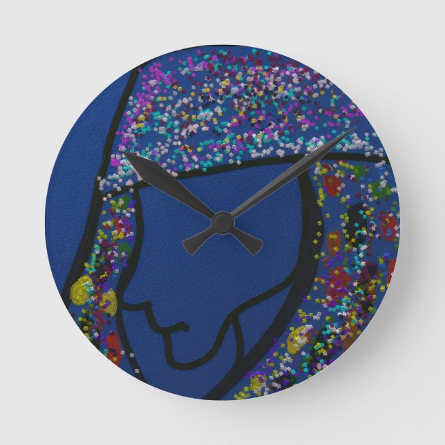 Girl With Spotted Glitter Print Hair  Round Clock (Front)