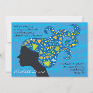 Girl with Stars in Her Hair Bat Mitzvah Invitation