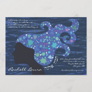 Girl with Stars in Her Hair Bat Mitzvah Invitation