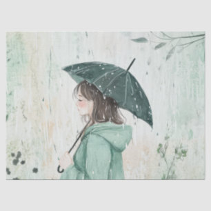 Girl with Teal Umbrella Rainy Garden (2) Tissue Paper