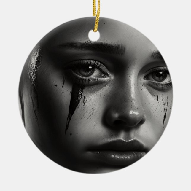Girl with tears ceramic tree decoration (Front)