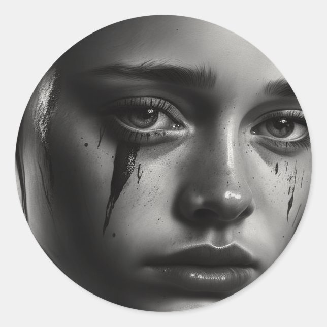 Girl with tears classic round sticker (Front)