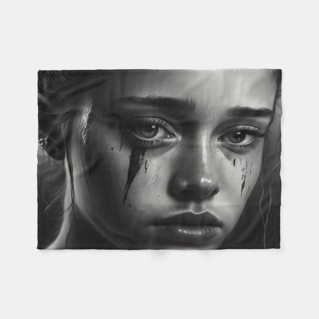 Girl with tears fleece blanket (Front (Horizontal))