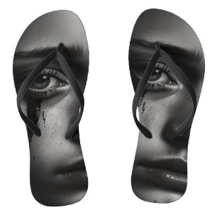 Girl with tears flip flops