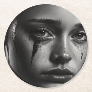 Girl with tears round paper coaster