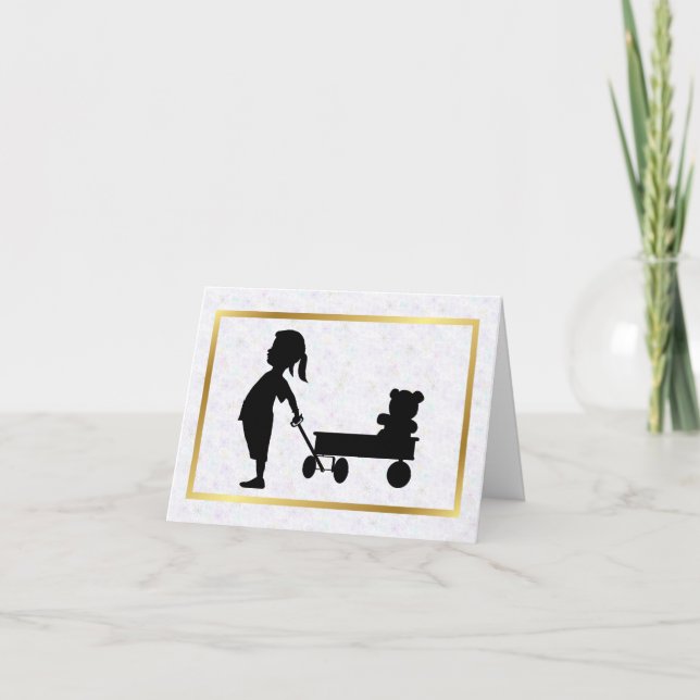 Girl with Teddy Bear Silhouette Greeting Card (Front)