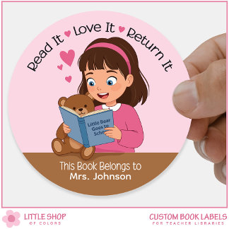 Girl with Teddy Bear Teacher Library Bookplate Classic Round Sticker