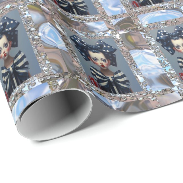 Girl with the Bows Holiday Christmas Wrapping Paper (Roll Corner)