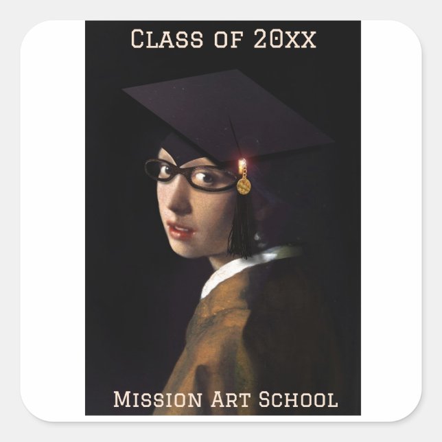 Girl with the Glasses Graduation Square Sticker (Front)