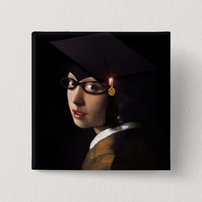 Girl with the Graduation Hat (Pearl Earring) 15 Cm Square Badge (Front)