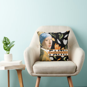 Girl With The Pearl Earring-Faith-Yellow Floral Cushion