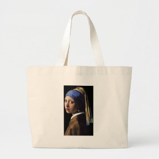 girl with the pearl earring large tote bag