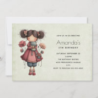 Girl with Toy Frog Cute Whimsical Doll Birthday
