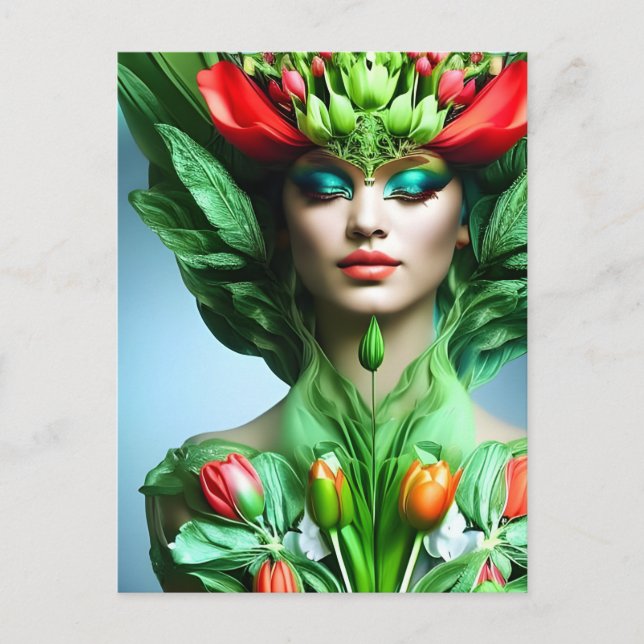 Girl with tulips, postcard for postcrossing (Front)