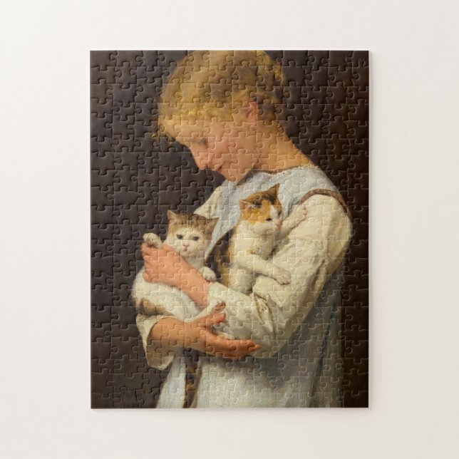 Girl with Two Cats, 1888 by Albert Anker Jigsaw Puzzle (Vertical)