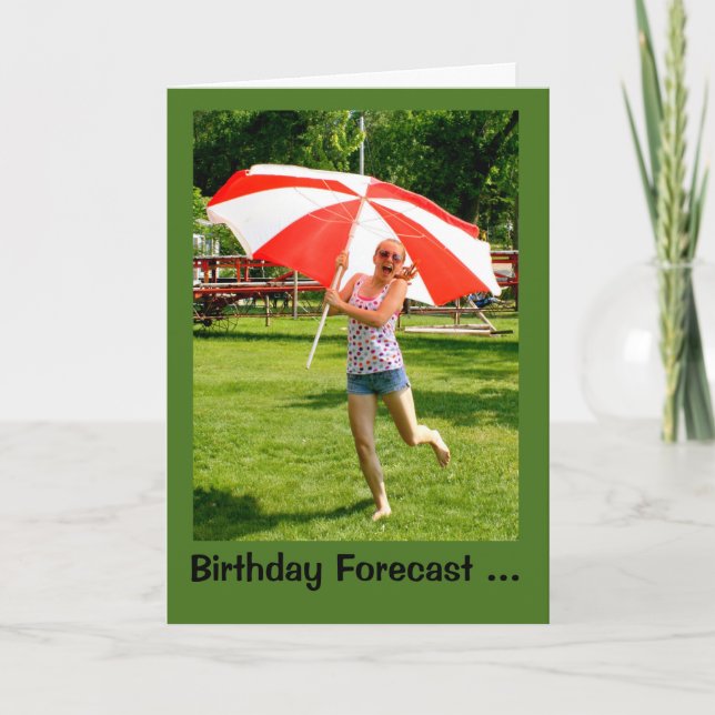 Girl With Umbrella 100% Chance Of Birthday Fun Card (Front)