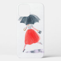 Girl with umbrella in rain. fashion illustration.