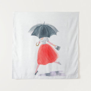 Girl with umbrella in rain. fashion illustration. tapestry
