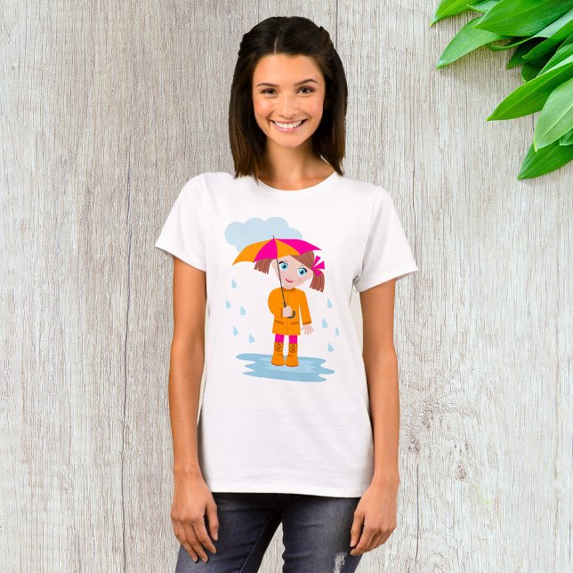 Girl with Umbrella in Rain Kids Rainy Day T-Shirt (Creator Uploaded)