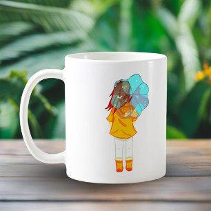 Girl with Umbrella in Wind Drawing Coffee Mug