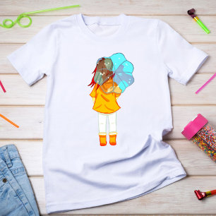 Girl with Umbrella in Wind Drawing  T-Shirt