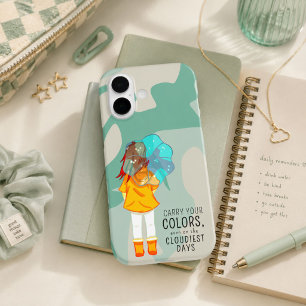 Girl with Umbrella in Wind Positive Quote iPhone 16 Case