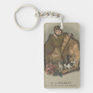 Girl with Umbrella of Kittens Ephemera Keychain