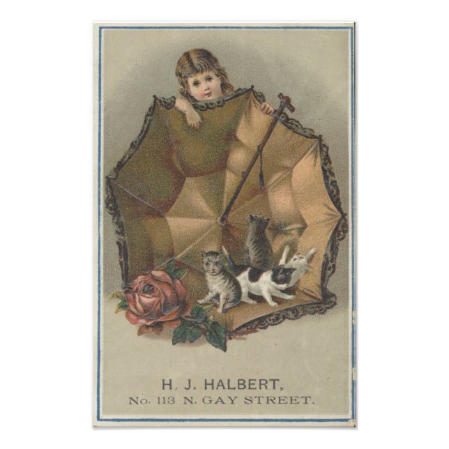 Girl with Umbrella of Kittens Ephemera Photo Print (Front)