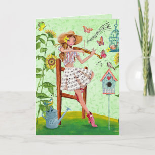 Girl with violin Summer Music   Greeting Card