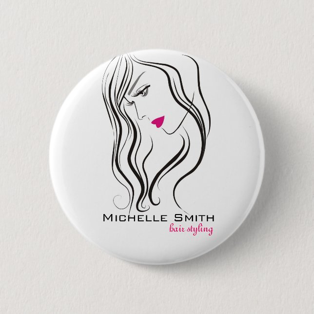 Girl with wavy hair Hairstyling branding icon 6 Cm Round Badge (Front)