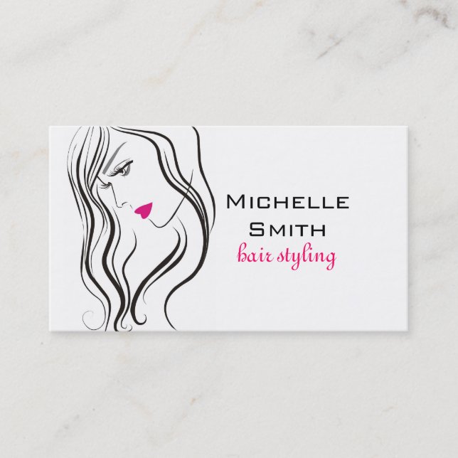 Girl with wavy hair Hairstyling branding icon Business Card (Front)
