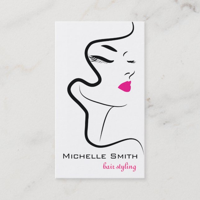 Girl with wavy hair Hairstyling branding icon Business Card (Front)
