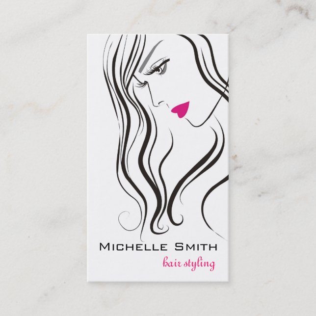 Girl with wavy hair Hairstyling branding icon Business Card (Front)