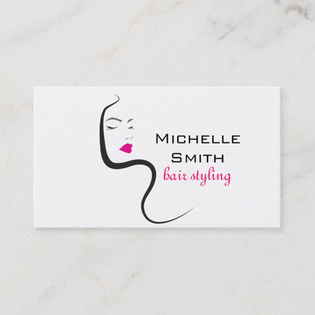 Girl with wavy hair Hairstyling branding icon Business Card (Front)
