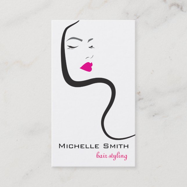 Girl with wavy hair Hairstyling branding icon Business Card (Front)
