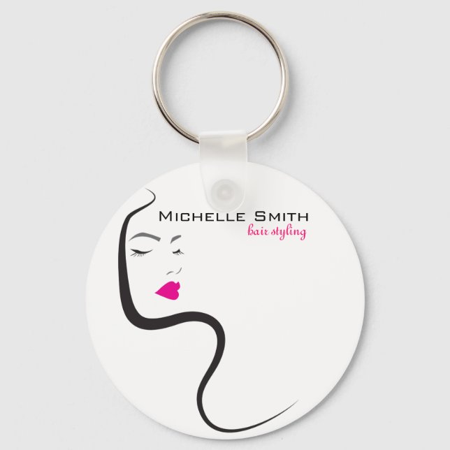 Girl with wavy hair Hairstyling branding icon Key Ring (Front)