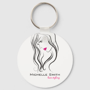 Girl with wavy hair Hairstyling branding icon Key Ring