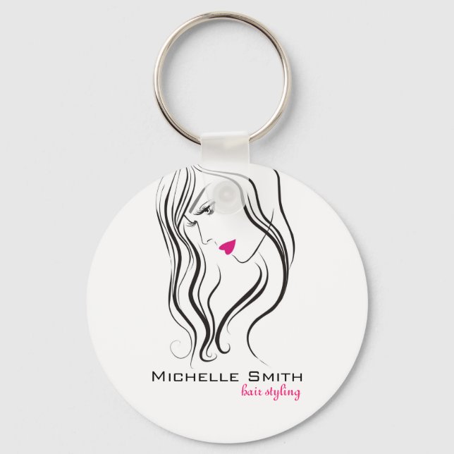 Girl with wavy hair Hairstyling branding icon Key Ring (Front)