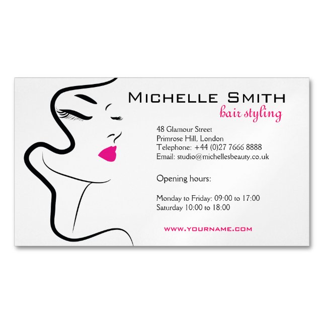 Girl with wavy hair Hairstyling branding icon Magnetic Business Card (Front)